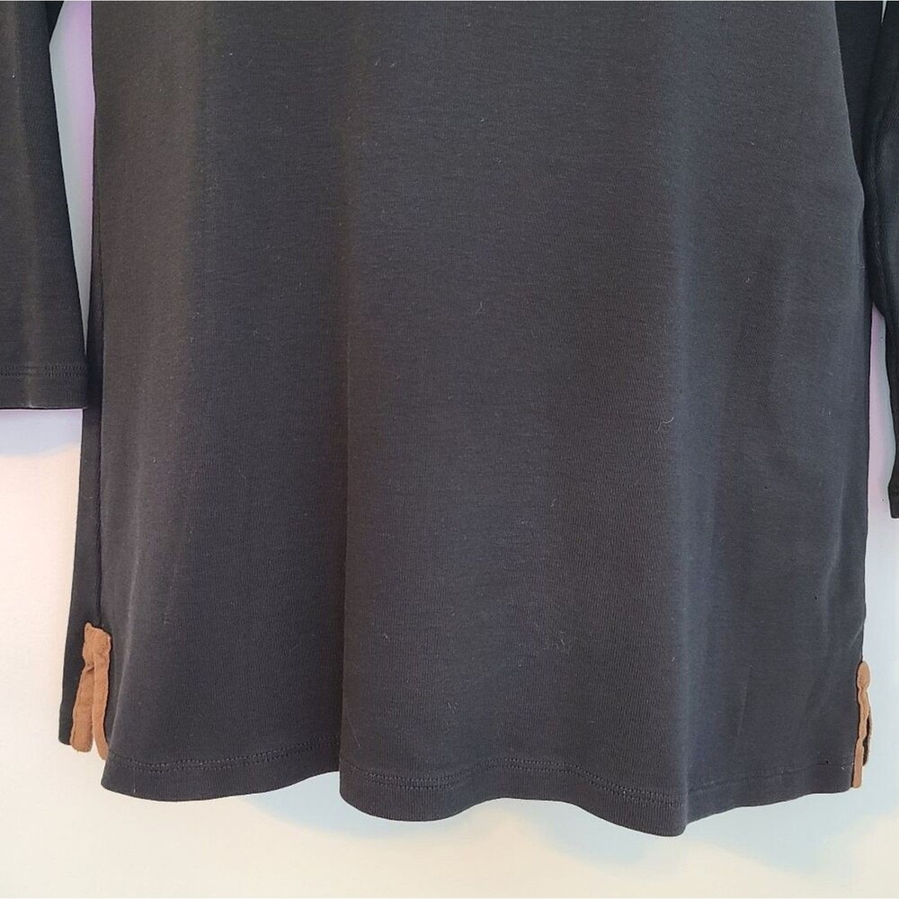 Lauren Ralph Lauren Womens L Tunic V-Neck Black Faux Suede Brown Trim Academia - Picture 6 of 13